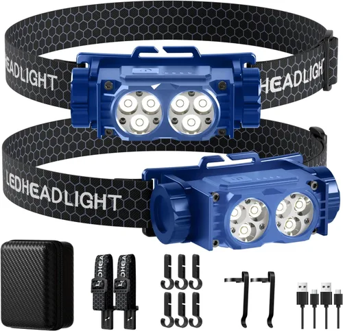 Miniatura 11 de Linterna frontal recargable, 2 unidades, 4500 L, luz súper brillante, LED, recargable con luz blanca, lámpara de cabeza impermeable con diadema