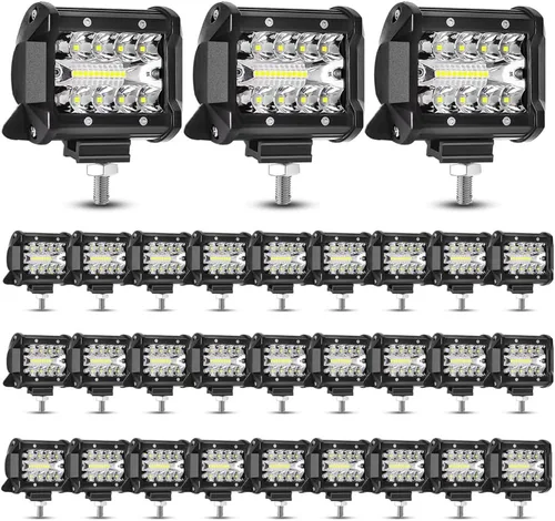 Miniatura 8 de Turboo - Cápsulas LED, barra de luz LED de 4 pulgadas, luz de flash ámbar, 2 unidades de 12000 lúmenes, luz todoterreno de triple fila, combo