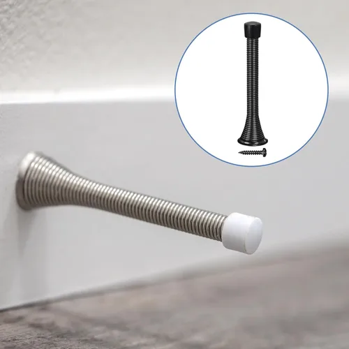 Miniatura 6 de uxcell 6 topes de puerta de resorte, tope de puerta flexible de 3-3/4 pulgadas con parachoques de goma y tornillos para proteger la parte inferior