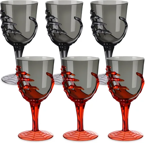 Miniatura 8 de Dandat Juego de 24 copas de mano de esqueleto de Halloween de 12 onzas de plástico transparente para Halloween, juego de copas de vino para naranja