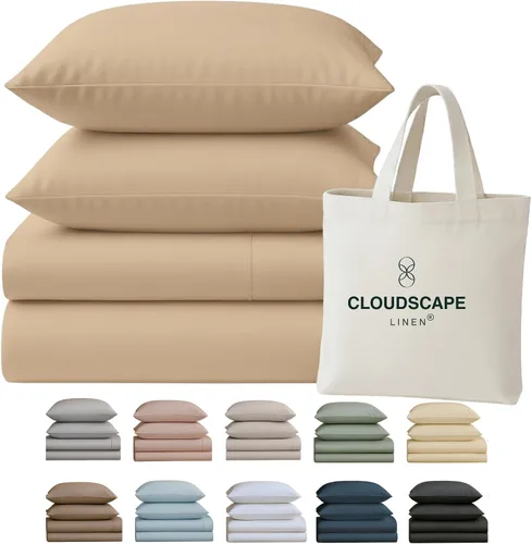 Miniatura 21 de Cloud Scape Linen - Juego de sábanas de 100% algodón egipcio, tamaño individual, juego de ropa de cama de lujo de 3 piezas, 400 hilos, calidad