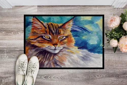Miniatura 2 de Caroline's Treasures 7421JMAT - Tapete Maine Coon Cat Watching You de 24 x 36 pulgadas, para interiores y exteriores, para entrada, antideslizante
