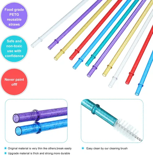 Miniatura 3 de 48 pajillas de plástico reutilizables de 11 pulgadas sin BPA, pajillas de purpurina coloridas para tarros y vasos de 40/30/24 onzas, con cepillo