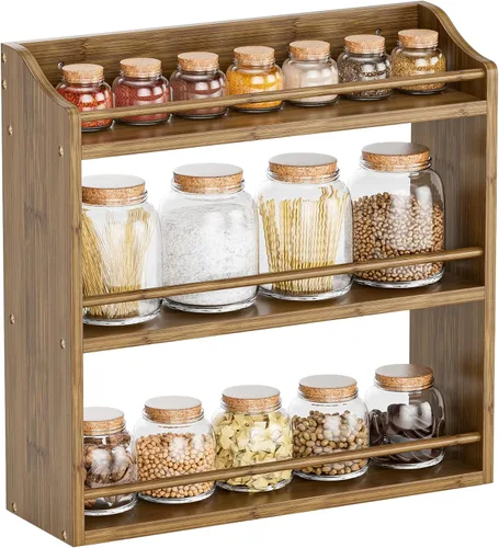 STELLSTAR Estante de especias para encimera, estante organizador de tarros de condimentos de bambú para montaje en pared, 15.83 pulgadas de ancho x