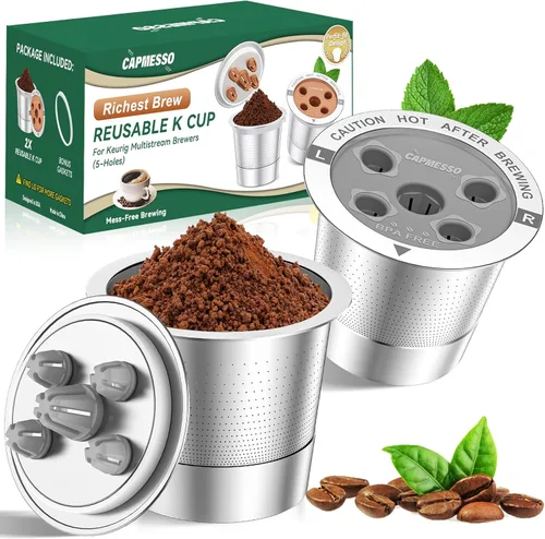 Miniatura 11 de CAPMESSO Tazas K reutilizables para Keurig: filtro de café metálico My K cup actualizado 2025 cápsulas de café recargables con 5 agujeros - para K