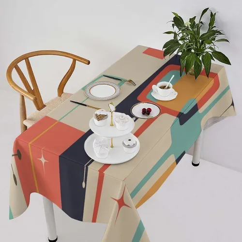 Miniatura 50 de Mantel retro moderno de mediados de siglo, diseño de colores retro de los años 50, resistente al agua, mantel lavable para cocina, comedor, fiesta