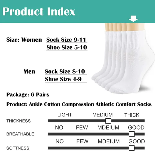 Miniatura 3 de NevEND Paquete de 6 calcetines deportivos de algodón para mujer con acolchado grueso y transpirable, Blanco
