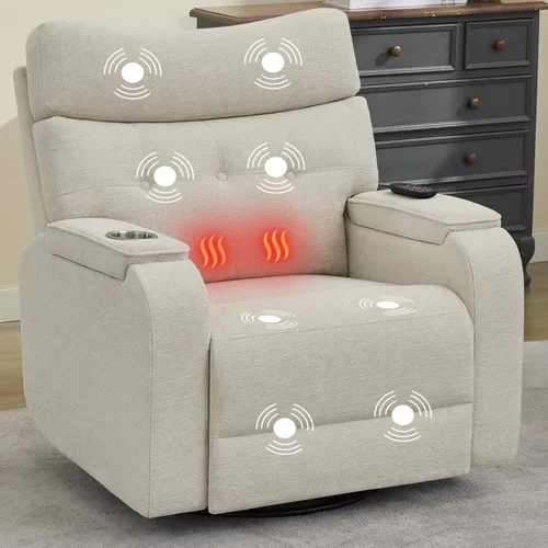 Power Swivel Rocker Recliner with Massage & Heat, Power Glider Recliners with Type-C Port & Timing, Oversized Swivel Glider Recliner with Dual