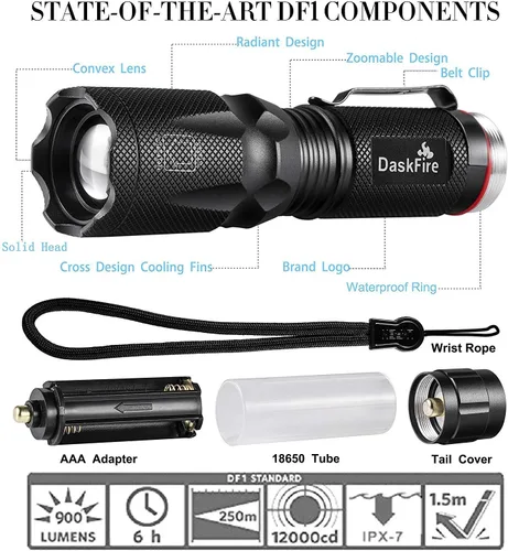 Miniatura 2 de Kit de Linterna de Luz Negra DaskFire, 2 en 1 LED UV 395nm con 500LM de Destacado, 4 Modos, Antorcha Ultravioleta para Detección de Orina