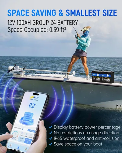 Miniatura 3 de Mini batería de litio LiFePO4 de 12 V 100 Ah con Bluetooth, grupo 24 de BCI, BMS de 100 A inteligente, hasta 15 000 ciclos, monitoreo a través