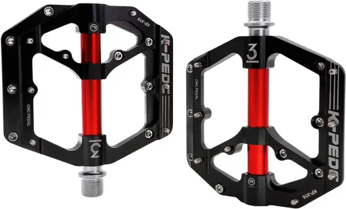 Miniatura 2 de Pedales de bicicleta de aleación de aluminio de 9/16" MTB Plataforma ancha plana antideslizante con 3 rodamientos para bicicletas de montaña