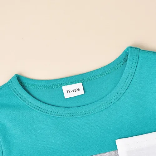 Miniatura 35 de Ropa para bebé niño pequeño, trajes de verano de manga corta, camiseta de retazos y pantalón con bolsillo, conjunto de 2 piezas, 12 meses a 4 años