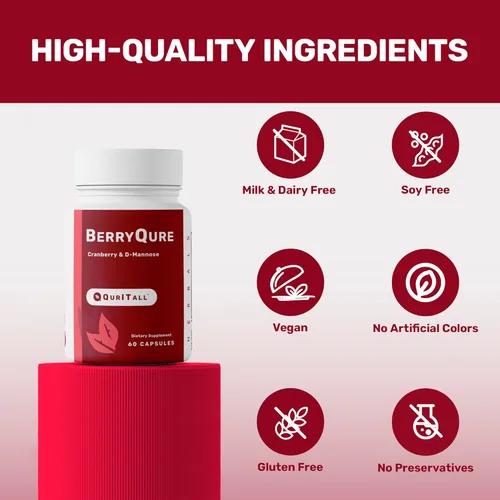 Miniatura 4 de BerryQure Suplementos de arándano y D-manosa para mujeres, píldoras de D-manosa con jugo de arándano en polvo, flor de hibisco y hierba de diente