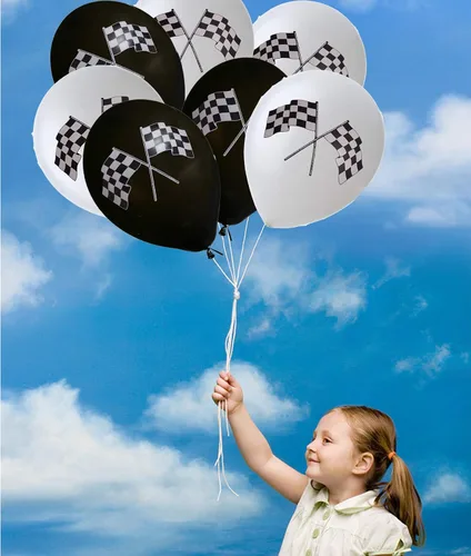 Miniatura 3 de Oringaga 50 globos de fiesta con bandera de coche de carreras a cuadros, suministros de decoración de fiesta temática de automóviles de carreras