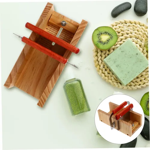 Miniatura 9 de KAILIKETIY 1 juego de moldes de madera para cortar jabón con cortador recto ondulado mango de madera ergonómico herramienta para cortar jabón fácil