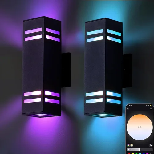 Miniatura 11 de rosykite Lámparas de pared exteriores blancas sintonizables de 1200 lm, luces RGB para exteriores, paquete de 2 unidades, iluminación exterior