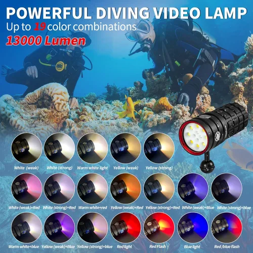 Miniatura 2 de TS Pro - Linterna de buceo, 25000 lúmenes, luz de video subacuática de 328.1 ft, luz de buceo, con carga tipo C para deportes profesionales al aire