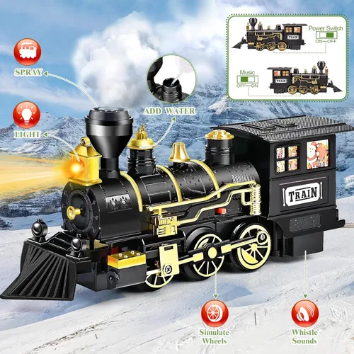 Miniatura 3 de Juego de tren para niños, juguete de tren con vapor, luz y sonidos, conjuntos de tren de Navidad para debajo del árbol, para niños y niñas de 3 4 5