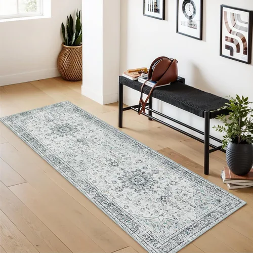 Miniatura 15 de Beeiva Alfombra vintage de interior para entrada, alfombra de pelo bajo lavable de 2 x 3 pies con parte trasera antideslizante, tapete pequeño