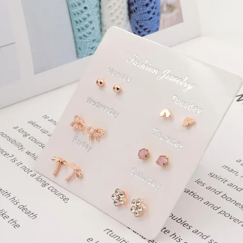 Miniatura 5 de Juego de 6 pares de aretes pequeños para mujer, hipoalergénicos, a la moda, múltiples aretes tipo dormilona