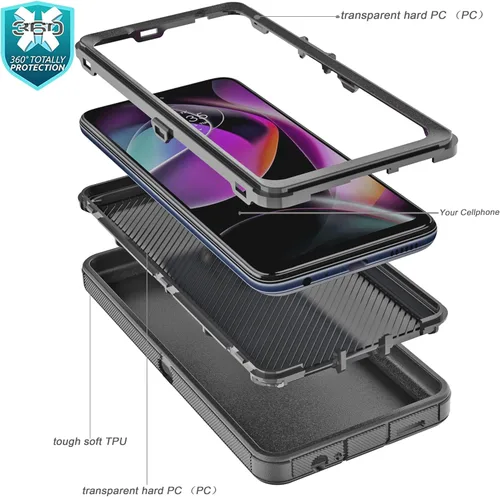 Miniatura 5 de YmhxcY Funda para Moto G 5G 2022 (sin protector de pantalla) con funda duradera de 3 capas a prueba de caídas, a prueba de golpes, funda de goma