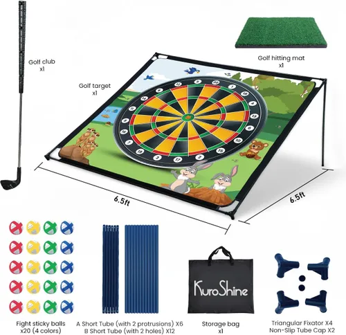 Miniatura 6 de Juego de Dardos de Chip de Golf Grande de 6.5 pies × 6.5 pies con 20 Pelotas Adhesivas Coloridas, Red de Práctica de Golf Interior y Exterior
