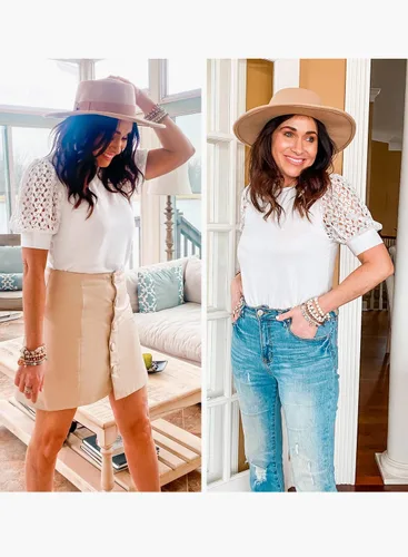 Miniatura 3 de DOROSE Blusas de verano sueltas con encaje y mangas abullonadas para mujer