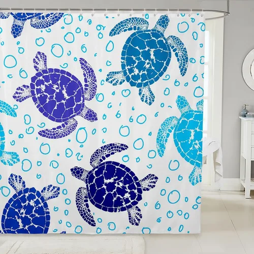 Erosebridal Cortina de ducha de tortuga marina, cortina de baño azul tortuga para niños, niñas, adolescentes, juego de cortina de ducha de reptiles