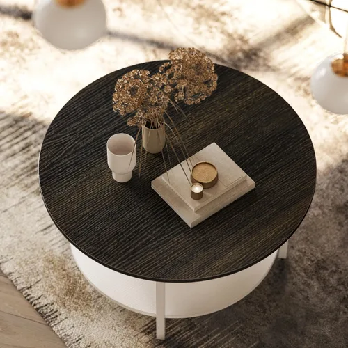 Miniatura 6 de FABATO Mesa de Centro Redonda con Tapa Elevable con Almacenamiento y Compartimento Oculto, 26.77'' Mesa de Centro Estilo Granja para Sala de Estar