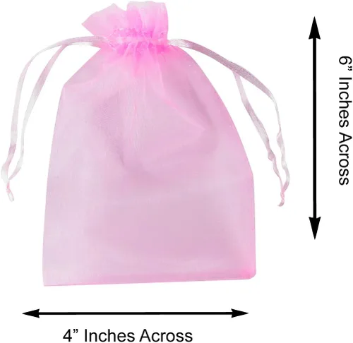 Miniatura 4 de Super Z Outlet Paquete de 100 mini bolsas transparentes de organza transparentes con cordón de 4 x 6 pulgadas, bolsas de joyería para bodas, Rosa