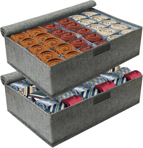 Miniatura 9 de PINGMIC Organizador Divisor de Calcetines Gris 1 Paquete con Tapa - Almacenamiento Plegable para Closet de 30 Celdas, Organizador de Corbatas