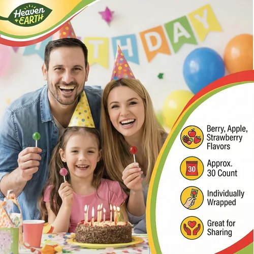 Miniatura 6 de Heaven & Earth Paletas de efervescencia de bayas, manzanas y fresas (aproximadamente 38 unidades) Dulces totalmente naturales Kosher Sin