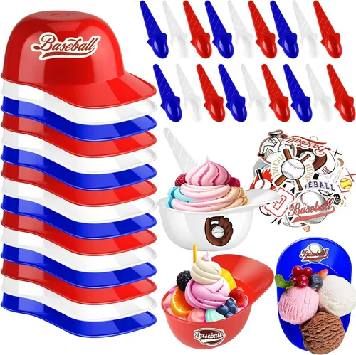 Miniatura 11 de MEEZY Juego de 16 cuencos de helado con diseño de casco de béisbol con 8 mini tazas de postre y 8 cucharas, 8 onzas. Cuencos reutilizables