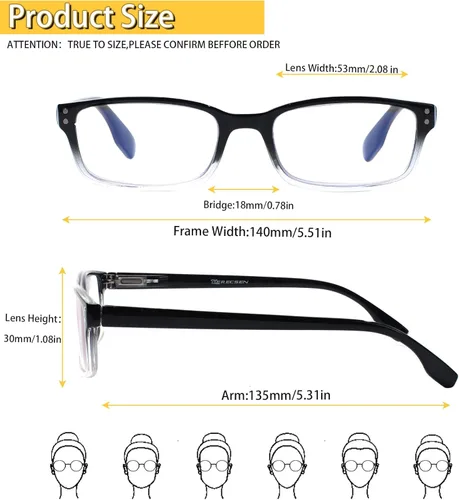 Miniatura 2 de Kerecsen Paquete de 4 Gafas de Lectura para Hombres y Mujeres con Bisagras de Resorte, Anteojos Rectangulares Negros Ligeros para Lectura