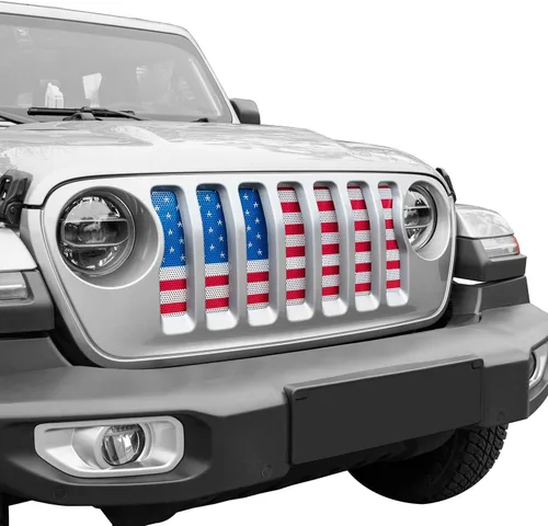 Miniatura 3 de Hooke Road - Rejilla de parrilla con bandera para Jeep JL Wrangler & Gladiator 2018-2025 (Bandera de EE. UU. antigua y desgastada)