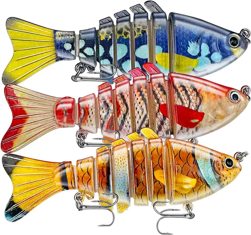 Miniatura 16 de Señuelos de pesca, kits de pesca de peces multiarticulados, hundimiento lento, cebos de agua dulce y salada, cebos de agua dulce y salada para 3