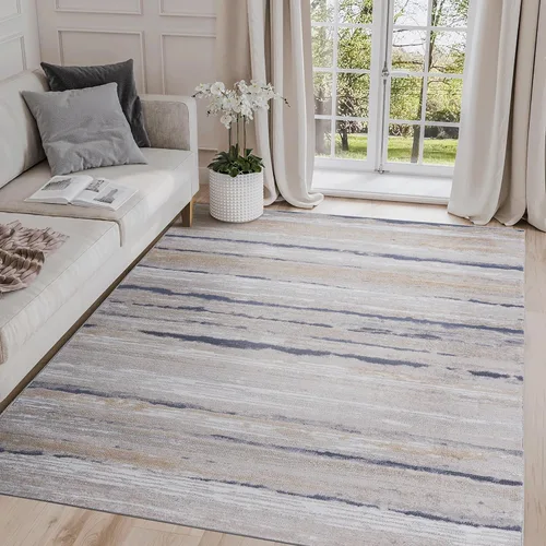 Miniatura 17 de NAAR PAYAS Collection - Alfombra de área de 6 x 9 pies, diseño de medallón crema y azul, no se desprende, resistente a las manchas, para sala