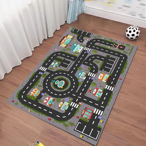Miniatura 2 de Alfombra análoga ABC para niños, sala de juegos, alfombra de juego de coche, alfombra de carretera para autos, divertido mapa de ciudad