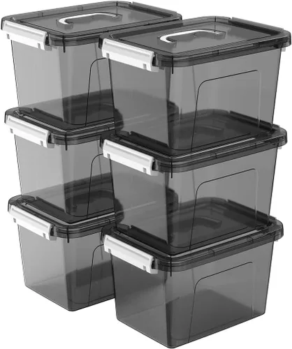 Miniatura 8 de Contenedores de almacenamiento de plástico de 19 cuartos de galón con tapas, paquete de 6 cajas organizadoras apilables transparentes con asa