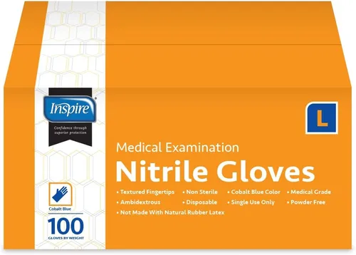 Miniatura 8 de Guantes de examen de nitrilo Inspire La calidad original de estiramiento de nitrilo azul cobalto 4.5 guantes desechables libres de látex