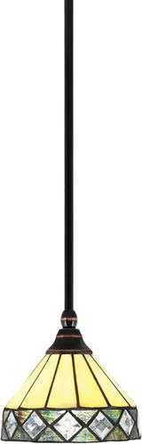 Miniatura 255 de Toltec Lighting Tallo Colgado Mini colgante, acabado de cobre negro, 3.5" cuadrado humo burbuja vidrio