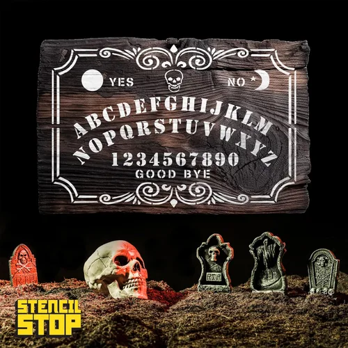 Miniatura 3 de Ouija - Plantilla de tablero, espíritu espeluznante de Halloween, 12 x 8 pulgadas, plantillas reutilizables para pintar en madera, paredes, tela