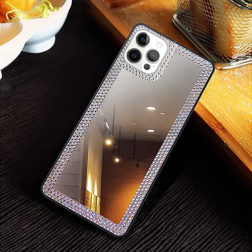 Miniatura 6 de Funda con espejo para iPhone 13 Pro Max para mujer con diamantes de imitación brillantes, espejo adhesivo para funda de teléfono, cubierta de espejo