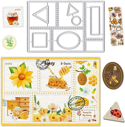 Miniatura 6 de Troqueles de sello postal del 4 de julio para decoración de cumpleaños de tarjetas, marco rectangular patriótico para tarjetas, diario de basura