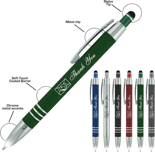 Miniatura 4 de Bolígrafos promocionales con tu texto personalizado o logotipo comercial personalizado, paquete de 50 - 3 en 1 bolígrafos de lujo de metal de goma +