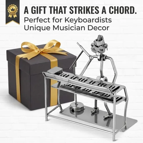 Miniatura 5 de Broadway Gift - Figura de cantante de teclado en tono plateado de 6 pulgadas, estatua de jugador de teclado de piano de metal, figura de músico