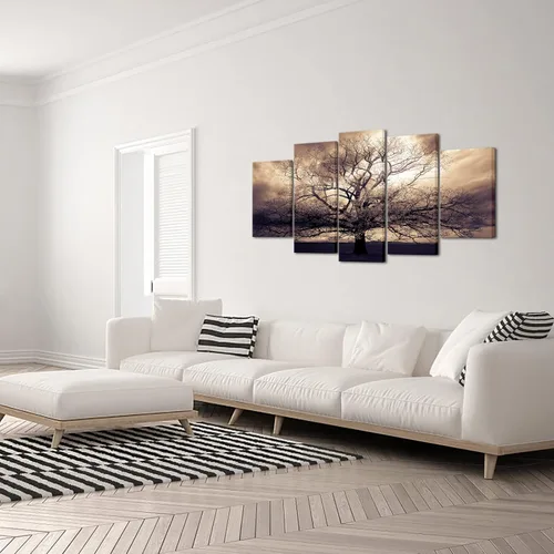 Miniatura 4 de sechars - 5 piezas de lienzo grande de arte para pared, árbol de la vida sepia, impresión fotográfica sobre lienzo, arte de bosque de fantasía