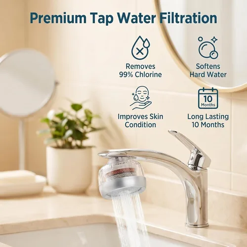 Miniatura 3 de Filtro de agua para fregadero de baño de larga duración. Elimina el 99% del cloro y metales pesados. Suavizante de agua dura. Purificador