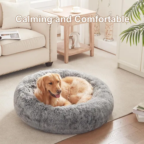 Miniatura 2 de Cama redonda con forma de dona de 36 pulgadas para perros grandes, cama redonda calmante y esponjosa para mascotas con funda extraíble y lavable, se