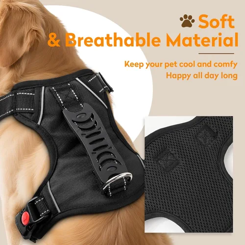 Miniatura 2 de Arnés para perro sin tirón con 2 clips de correa, chaleco reflectante ajustable y acolchado con asa, chaleco Oxford transpirable sin